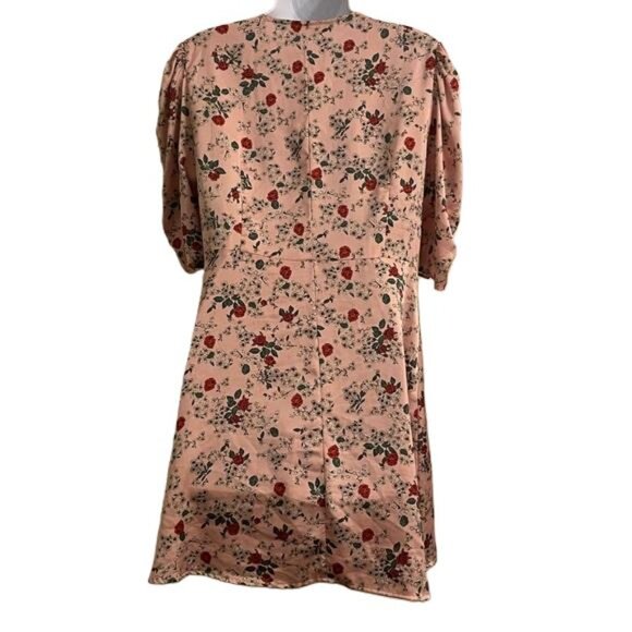 ZARA Pink Floral Button Front Puff Sleeve Midi Dress Size M - Picture 5 of 7